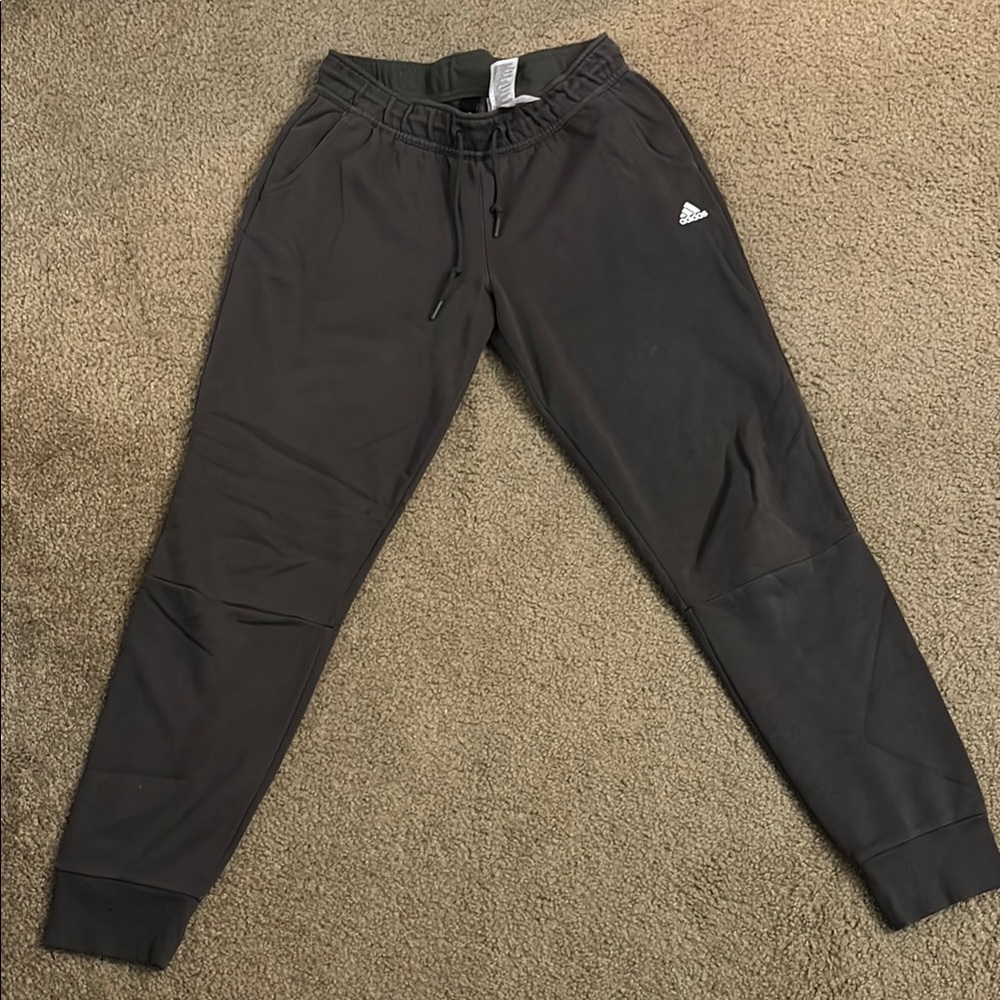Adidas Grey Jogger Sweatpants Elastic Cuffs Drawstring Waist